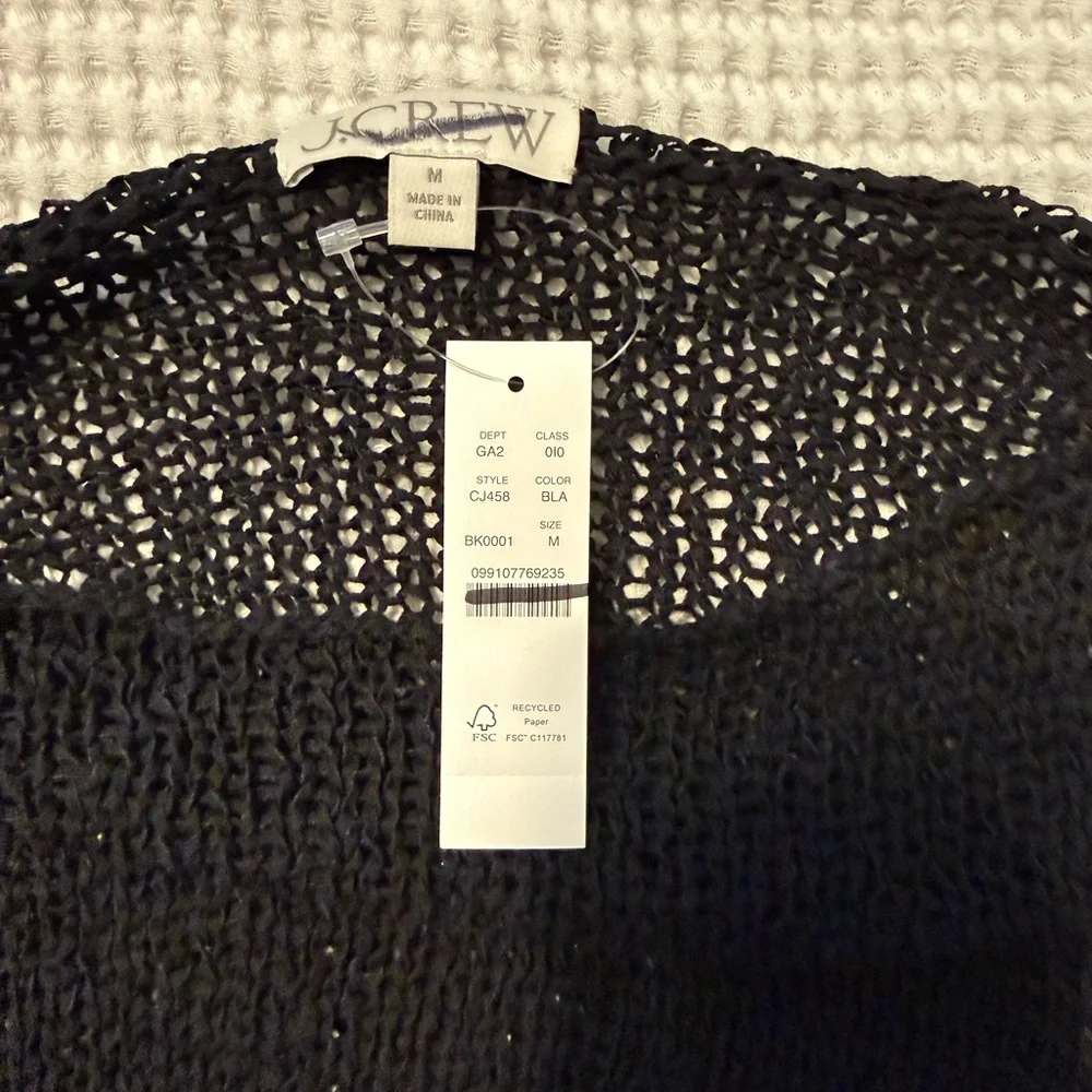 J. Crew Black Open-Knit Crewneck Sweater